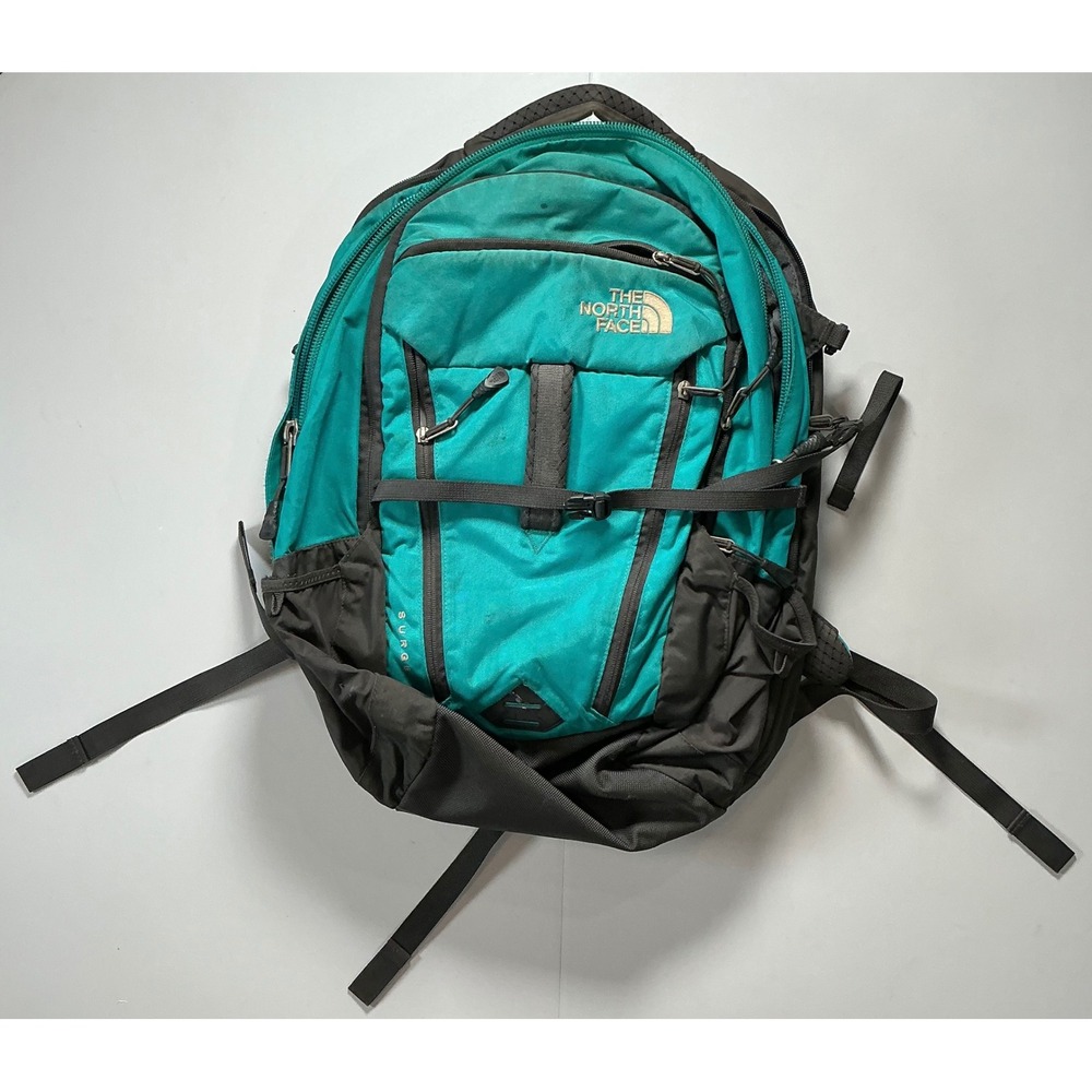 The North Face Surge Backpack Multipocket Teal Black Hiking Travel Commuter Bag